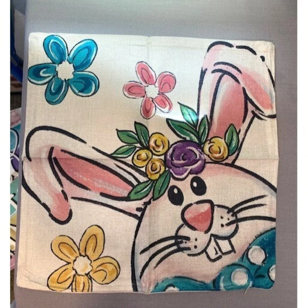 Easter Pillow Throw‎ Covers Set of 4 Holiday Decor Bunny Rabbit